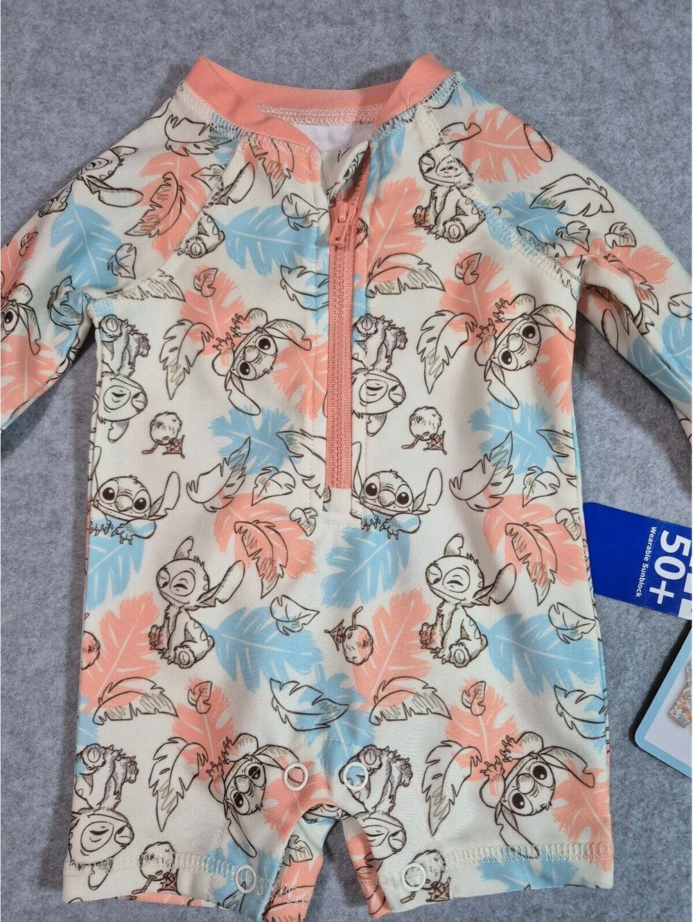 Disney Stitch Baby 0-3M UPF 50+ Rash Guard Swimsuit NWT